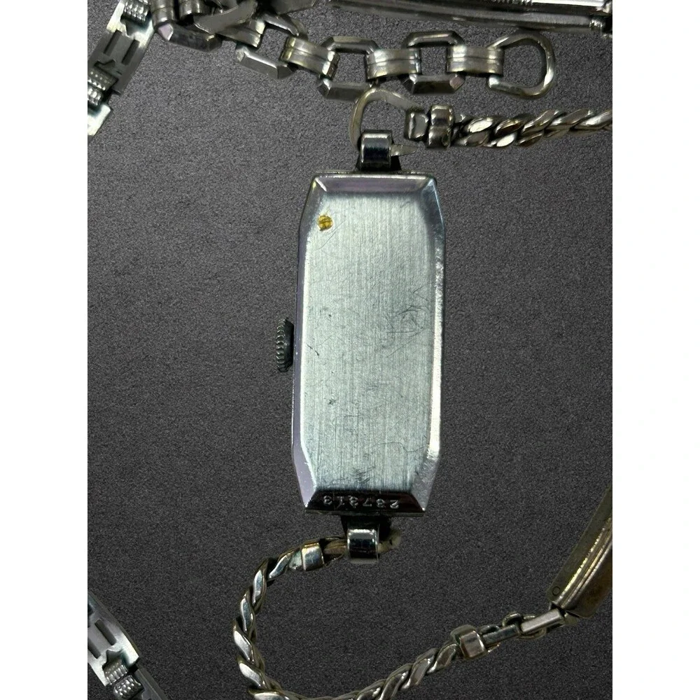 Vintage Bulova Rectangular Silver Watch Bracelet Untested For Parts Repair